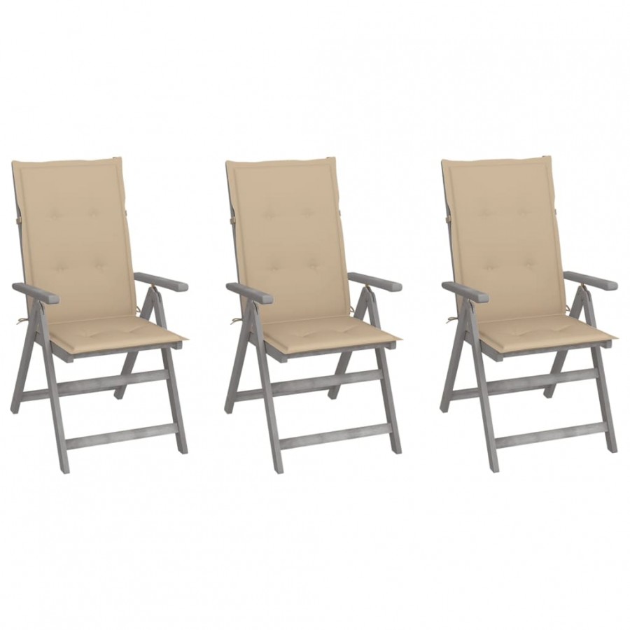 Chaises inclinables de jardin 3 pcs avec coussins Bois d'acacia