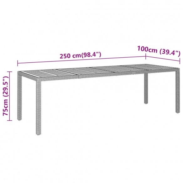 Table de jardin 250x100x75 cm Acacia et résine tressée Noir