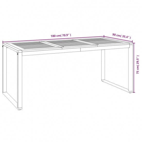 Table de jardin et pieds en forme de U 180x90x75 cm bois acacia