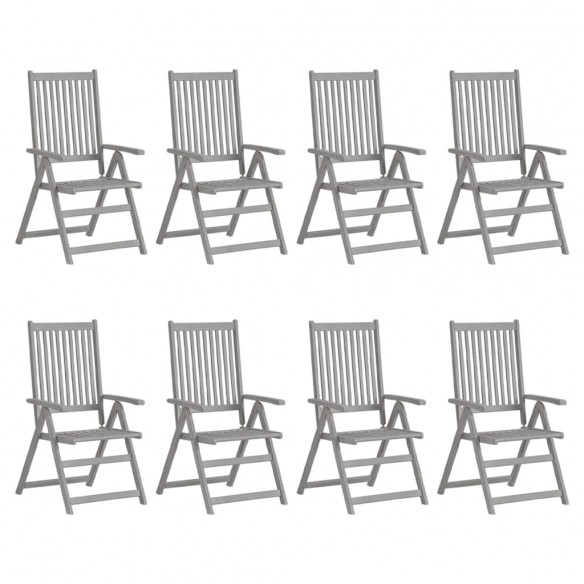 Chaises inclinables de jardin avec coussins 8 pcs Gris Acacia