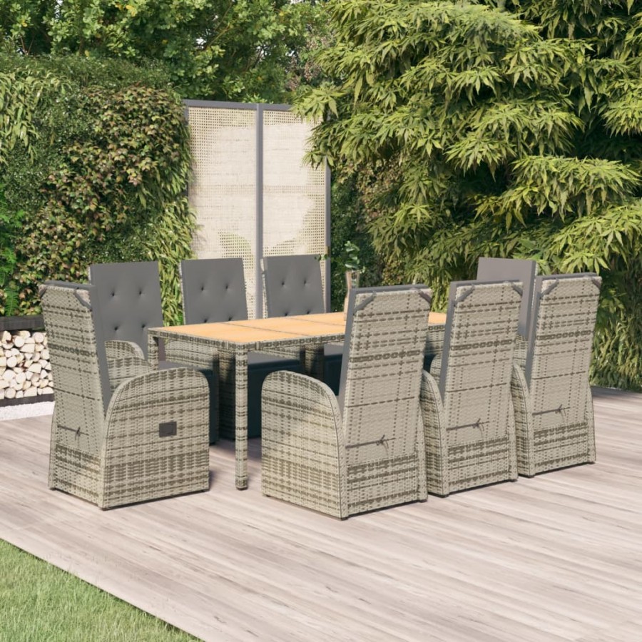 Ensemble à manger de jardin 9 pcs avec coussins Gris