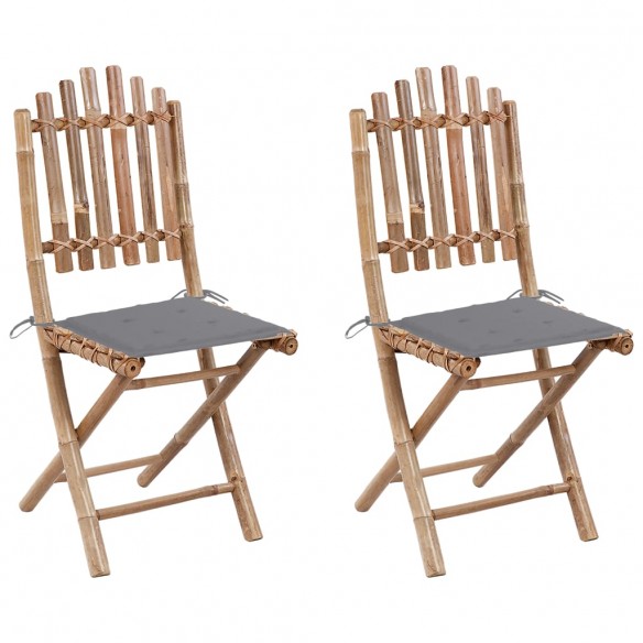 Chaises pliables de jardin 2 pcs avec coussins Bambou