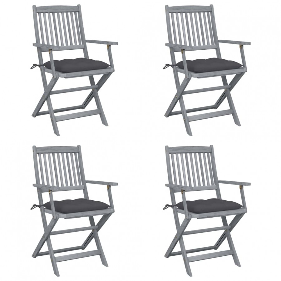 Chaises pliables d'extérieur 4 pcs avec coussins Bois d'acacia