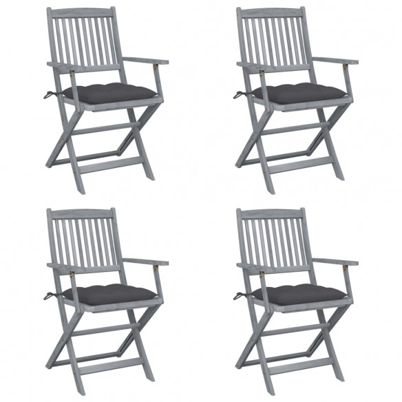 Chaises pliables d'extérieur 4 pcs avec coussins Bois d'acacia