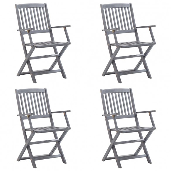 Chaises pliables d'extérieur 4 pcs avec coussins Bois d'acacia