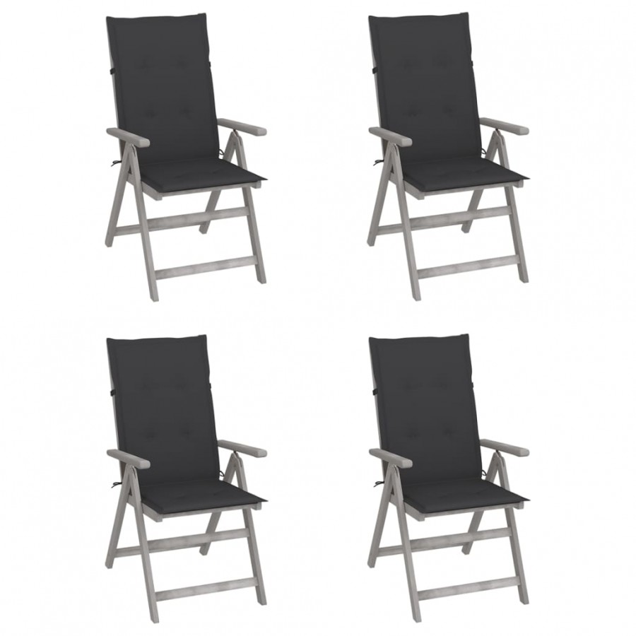 Chaises inclinables de jardin 4 pcs avec coussins Bois d'acacia