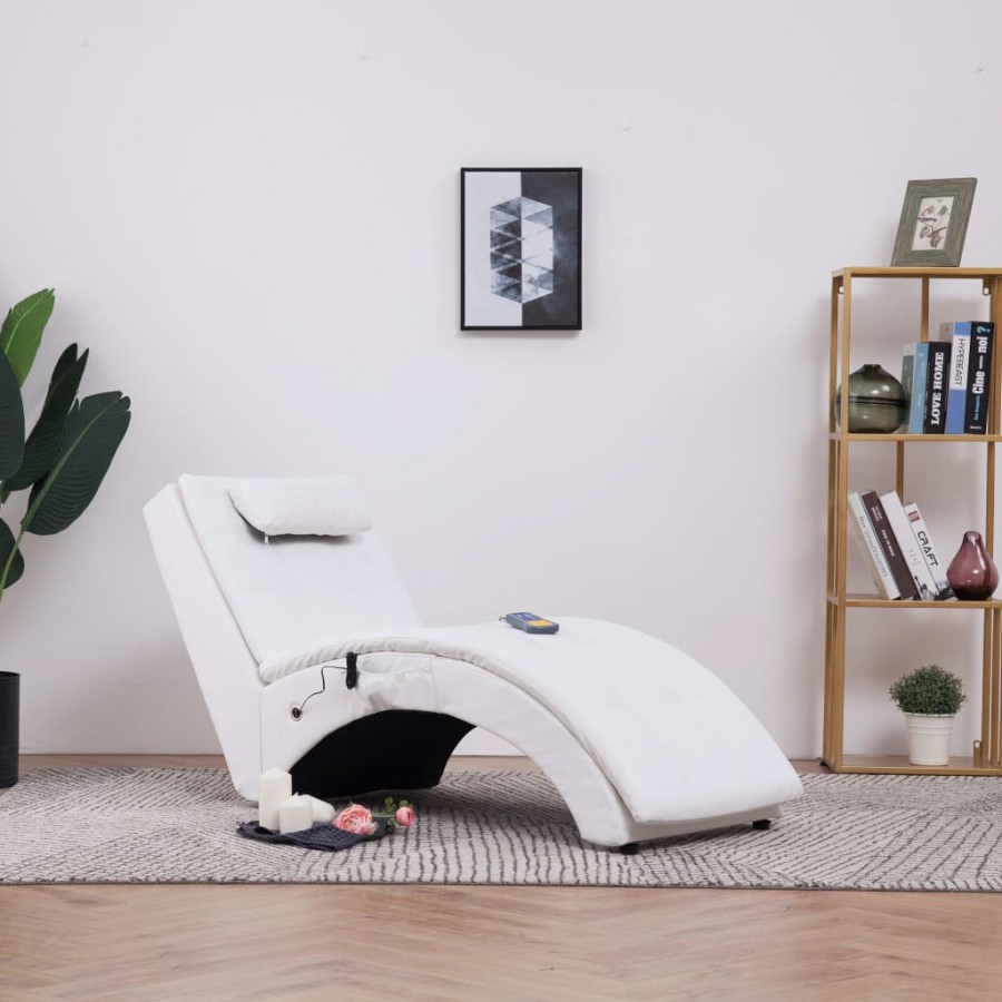 Chaise longue de massage avec oreiller Blanc Similicuir