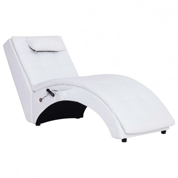 Chaise longue de massage avec oreiller Blanc Similicuir