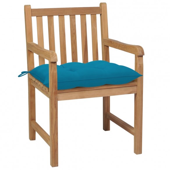 Chaises de jardin 6 pcs avec coussins bleu clair Teck solide