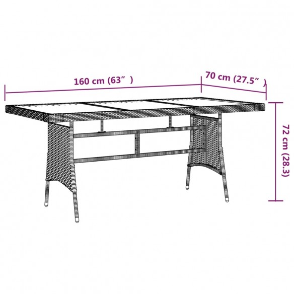 Table de jardin Gris 160x70x72 cm Résine tressée et acacia