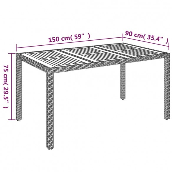 Table de jardin dessus en bois Noir 150x90x75 cm Résine tressée