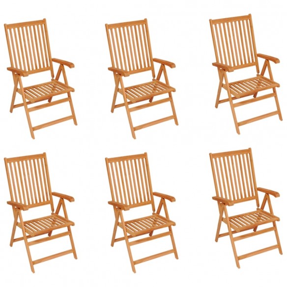 Chaises de jardin 6 pcs avec coussins bordeaux Bois de teck