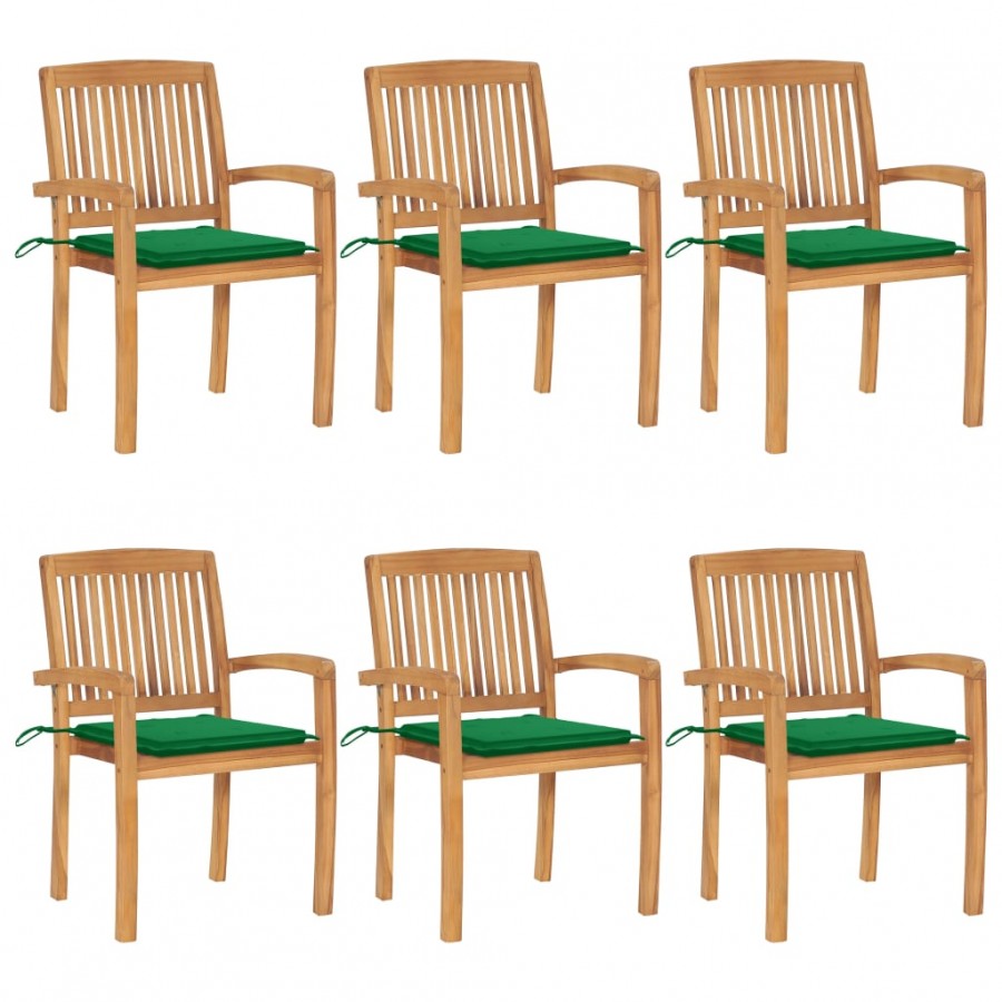 Chaises de jardin empilables avec coussins 6 pcs Teck solide