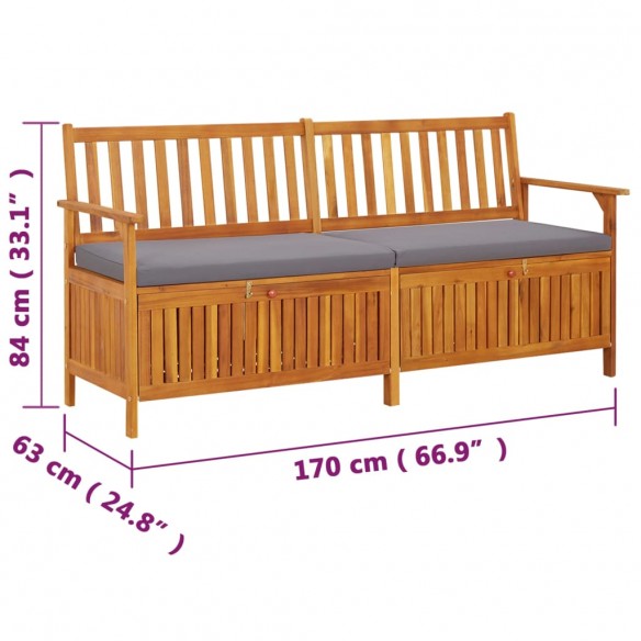 Banc de rangement avec coussin 170 cm Bois d'acacia solide