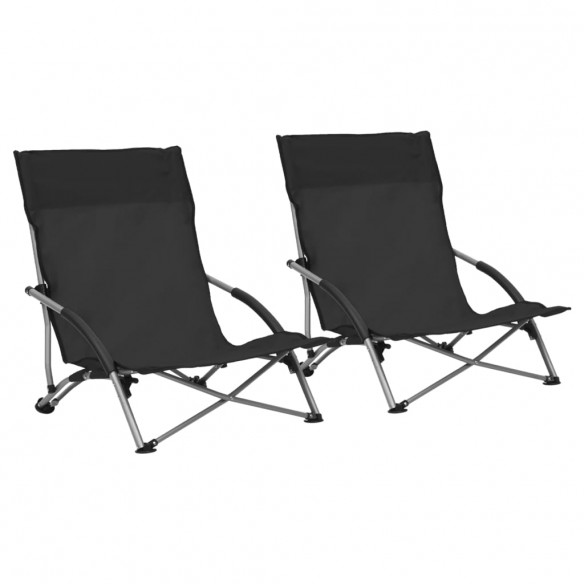 Chaises de plage pliables 2 pcs Noir Tissu