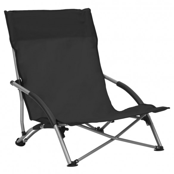 Chaises de plage pliables 2 pcs Noir Tissu