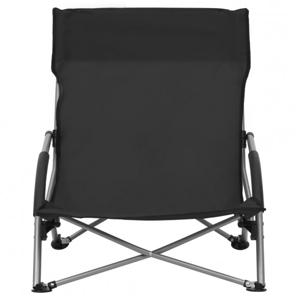 Chaises de plage pliables 2 pcs Noir Tissu