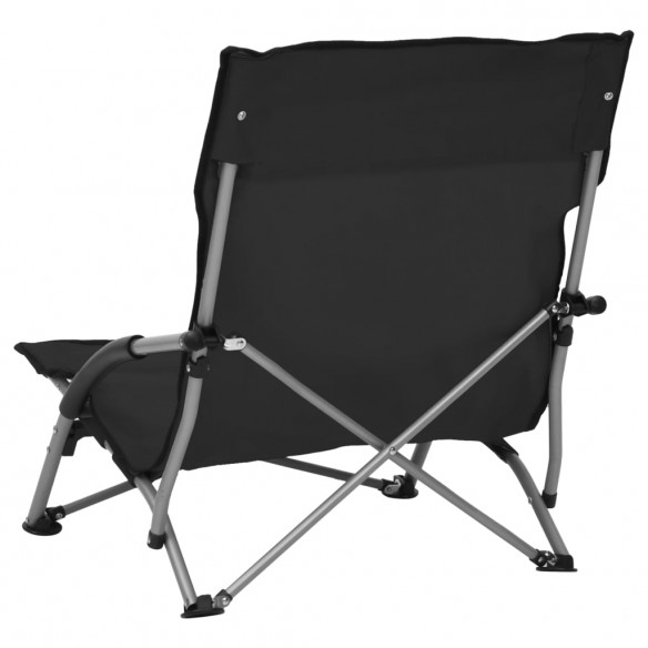 Chaises de plage pliables 2 pcs Noir Tissu