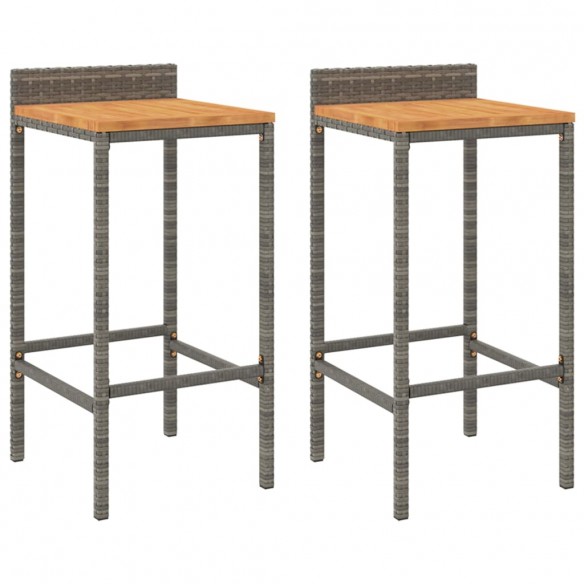 Tabourets de bar 2 pcs gris résine tressée et bois d'acacia