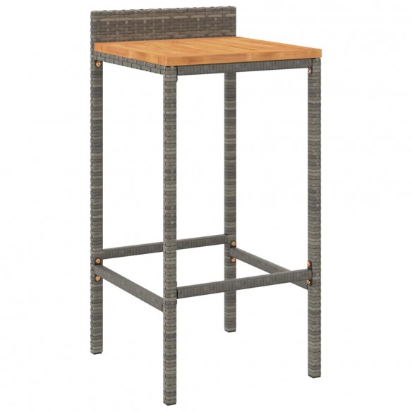 Tabourets de bar 2 pcs gris résine tressée et bois d'acacia