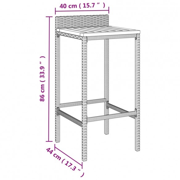 Tabourets de bar 2 pcs gris résine tressée et bois d'acacia