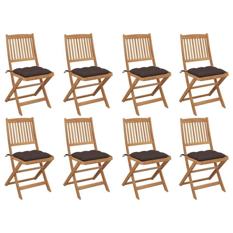 Chaises pliables d'extérieur avec coussins 8 pcs Bois d'acacia