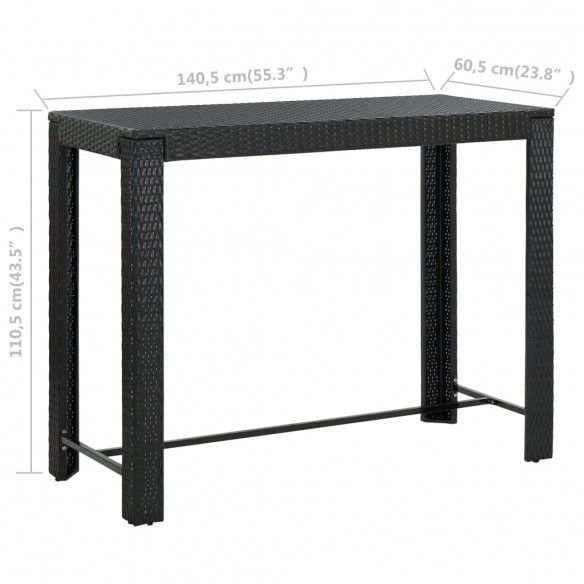 Table de bar de jardin Noir 140,5x60,5x110,5 cm Résine tressée