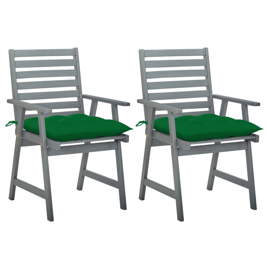 Chaises à dîner d'extérieur 2 pcs avec coussins Acacia massif