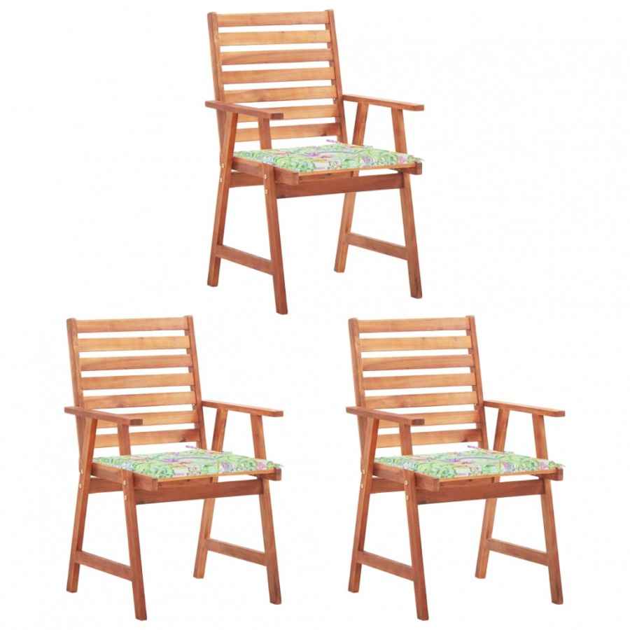 Chaises à dîner d'extérieur 3 pcs avec coussins Acacia massif