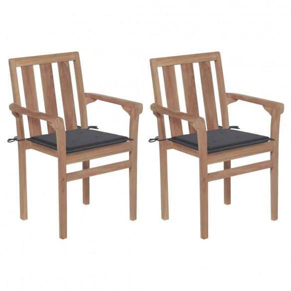 Chaises de jardin 2 pcs avec coussins anthracite Bois de teck