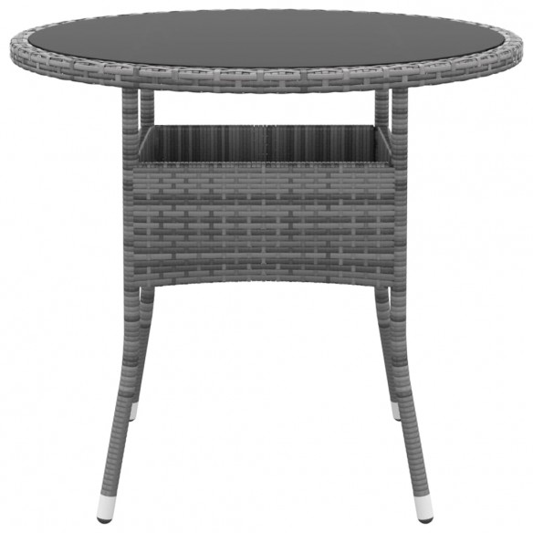 Table de jardin Ø80x75 cm Verre trempé/résine tressée Gris