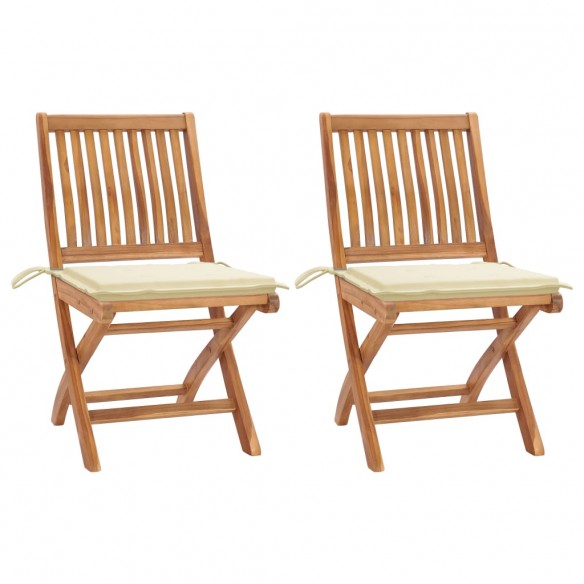 Chaises de jardin 2 pcs avec coussins crème Bois de teck massif