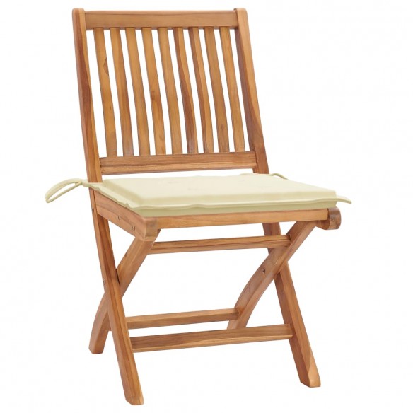 Chaises de jardin 2 pcs avec coussins crème Bois de teck massif