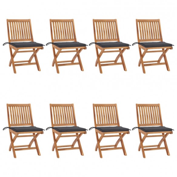 Chaises pliables de jardin avec coussins 8 pcs Teck solide