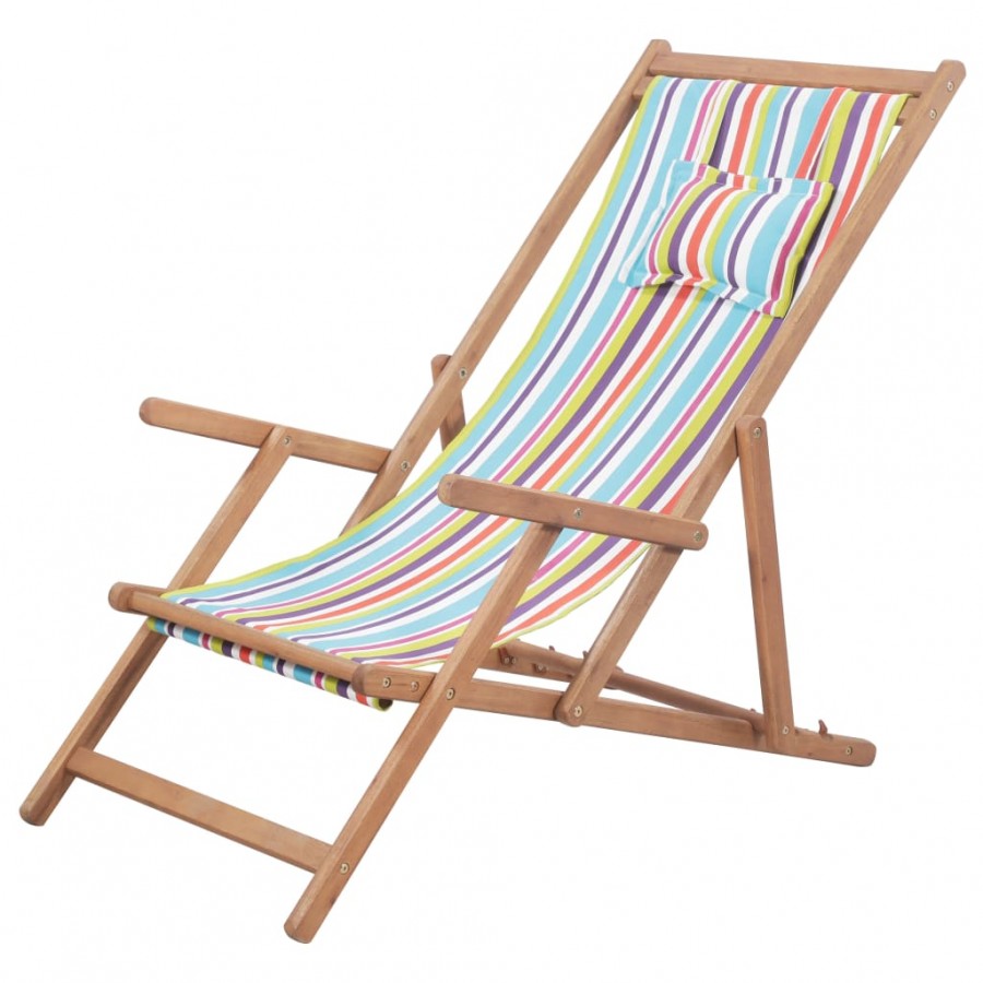 Chaise pliable de plage Tissu et cadre en bois Multicolore