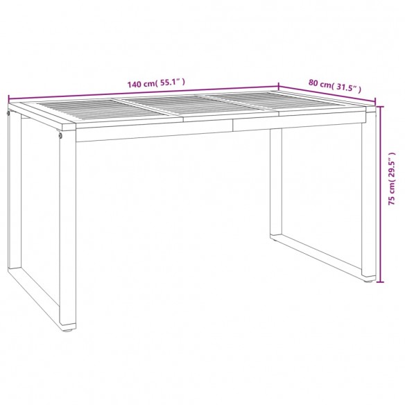 Table de jardin et pieds en forme de U 140x80x75 cm bois acacia