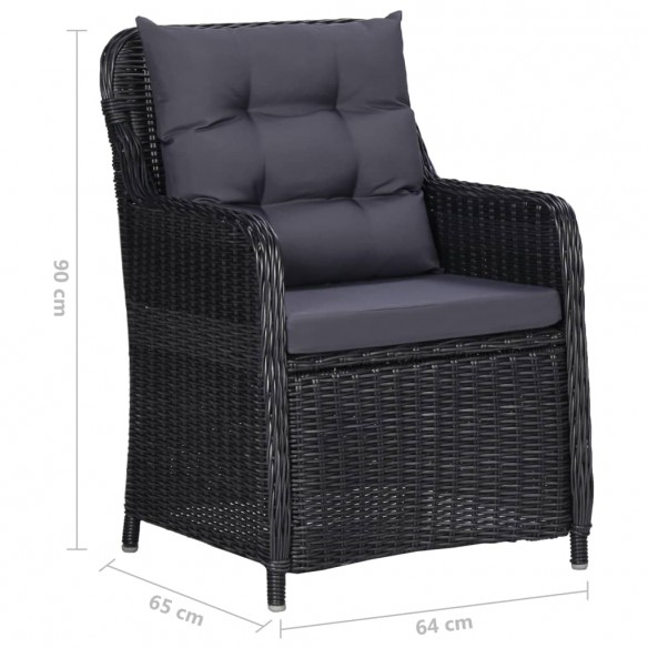 Chaises de jardin avec table à thé 2 pcs Résine tressée Noir