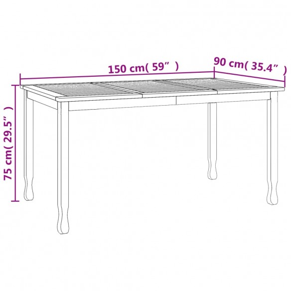 Table à dîner de jardin 150x90x75 cm bois massif de teck