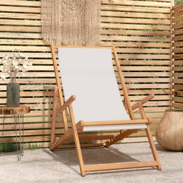 Chaise de plage pliable Bois de teck solide Crème