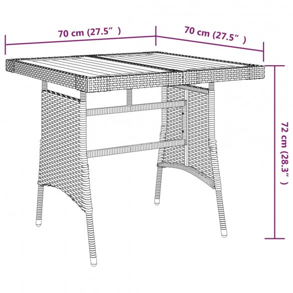 Table de jardin Gris 70x70x72 cm Résine tressée et acacia