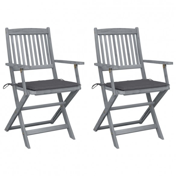 Chaises pliables d'extérieur 2 pcs avec coussins Bois d'acacia