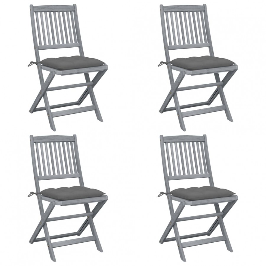 Chaises pliables d'extérieur 4 pcs avec coussins Bois d'acacia