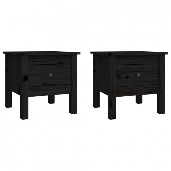 Tables d'appoint 2 pcs Noir 40x40x39 cm Bois massif de pin