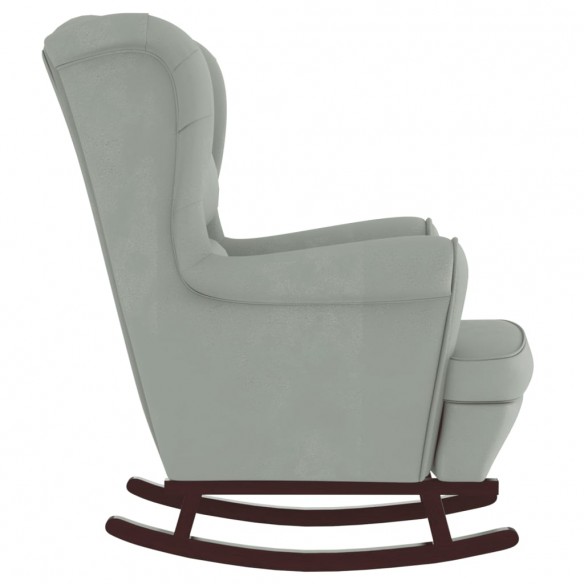 Fauteuil à bascule et pieds en bois d'hévéa Gris clair Velours