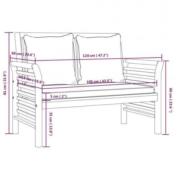 Banc canapé avec coussins Blanc crème Bois d'acacia solide