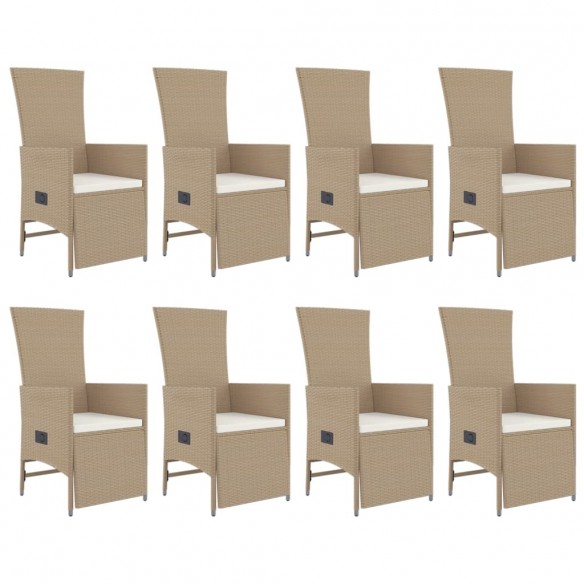 Ensemble à manger de jardin et coussins 9 pcs beige Poly rotin