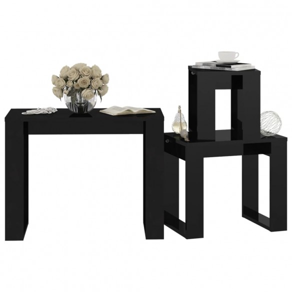 Tables gigognes 3 pcs Noir brillant Bois d'ingénierie