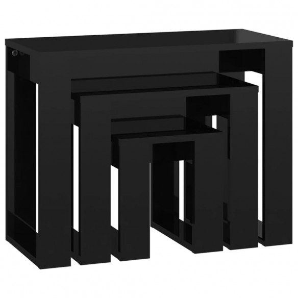 Tables gigognes 3 pcs Noir brillant Bois d'ingénierie