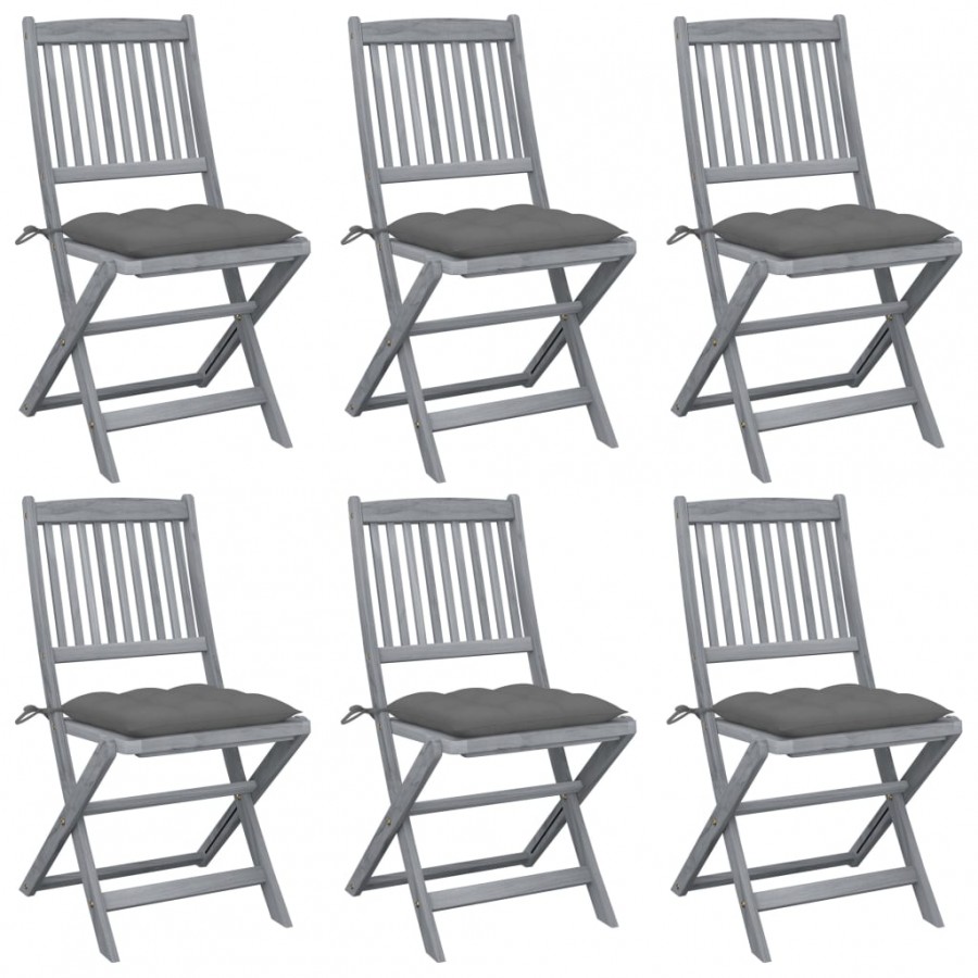 Chaises pliables d'extérieur 6 pcs avec coussins Bois d'acacia