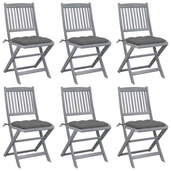 Chaises pliables d'extérieur 6 pcs avec coussins Bois d'acacia